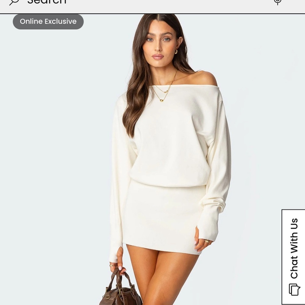 Edikted Off-Shoulder White Sweater Dress